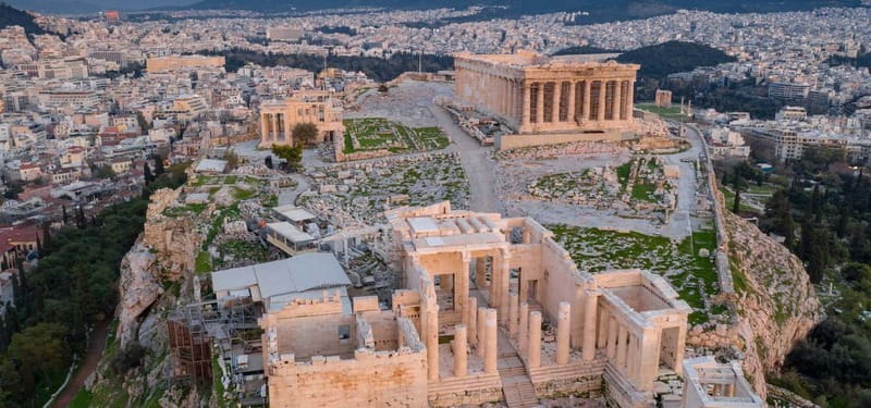 The Parthenon on the Acropolis above Athens at golden hour