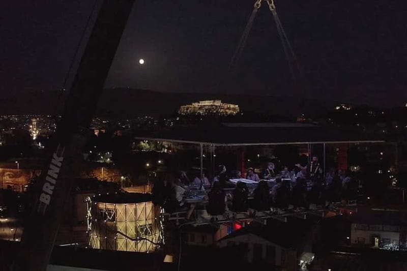 Athens: Dinner in the Sky Experience - Photos of the Illuminated Acropolis, Then Gazi Night