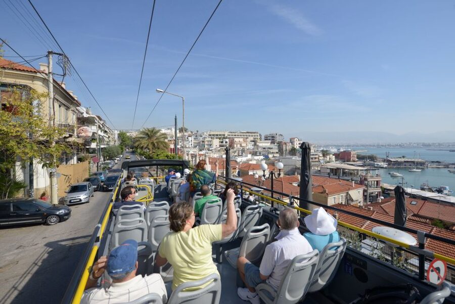 Athens, Piraeus, and Coastline: Blue Hop-On Hop-Off Bus - Orange Line: Plaka, Hadrian’s Gate, Syntagma guards, and Olympic Stadium