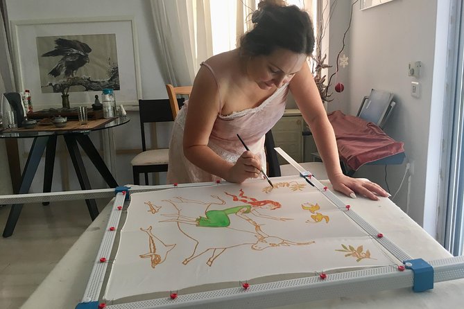 Athens: Small Group Silk Scarf Art Workshop with Greek Themes - Your scarf begins with a Greek theme, not a blank page