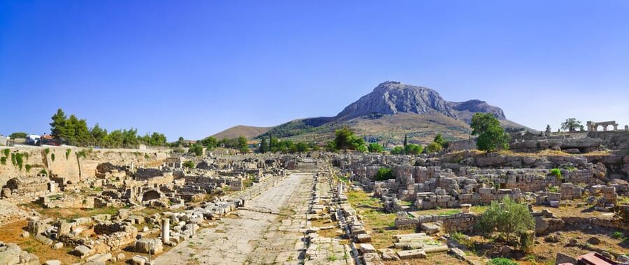From Athens: Private Anc. Corinth, Temple of Hera, Blue Lake - Malagavi Lighthouse: an 1897 working stone landmark