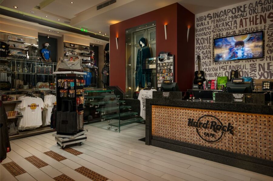 Hard Rock Cafe Athens with Set Menu for Lunch or Dinner - The memorabilia wall: Lady Gaga, Gene Simmons, Chris Martin, and more
